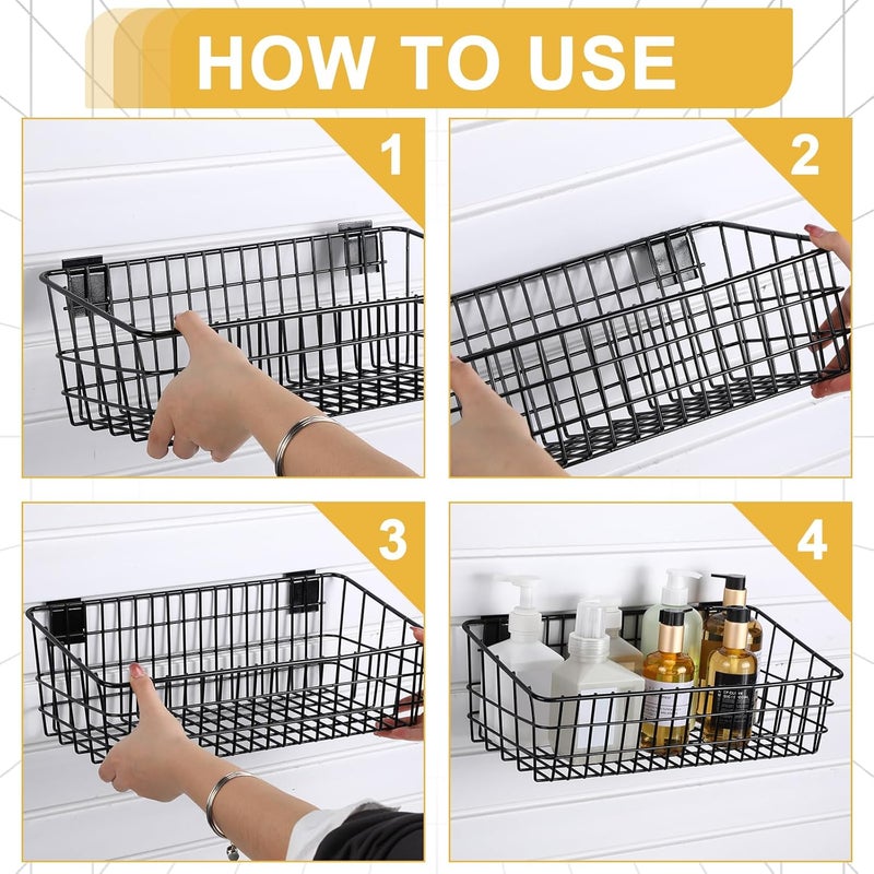 Yaocom 2 Pcs Slatwall Baskets for Slatwall,15.8 Inch Width Metal Heavy Duty Wire Mounted Hanging Basket Storage Display Basket for Retail,Garage,Office,Sports,Toys,and More,Black - Image 4